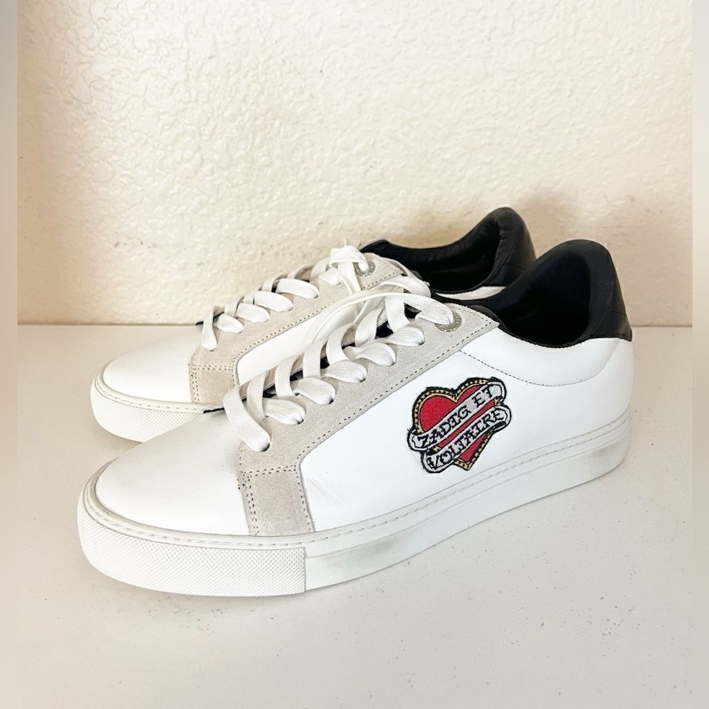 Zadig & Voltaire leather sneakers ZV1747 tattoo style heart patch French 41/US10 - Picture 8 of 15